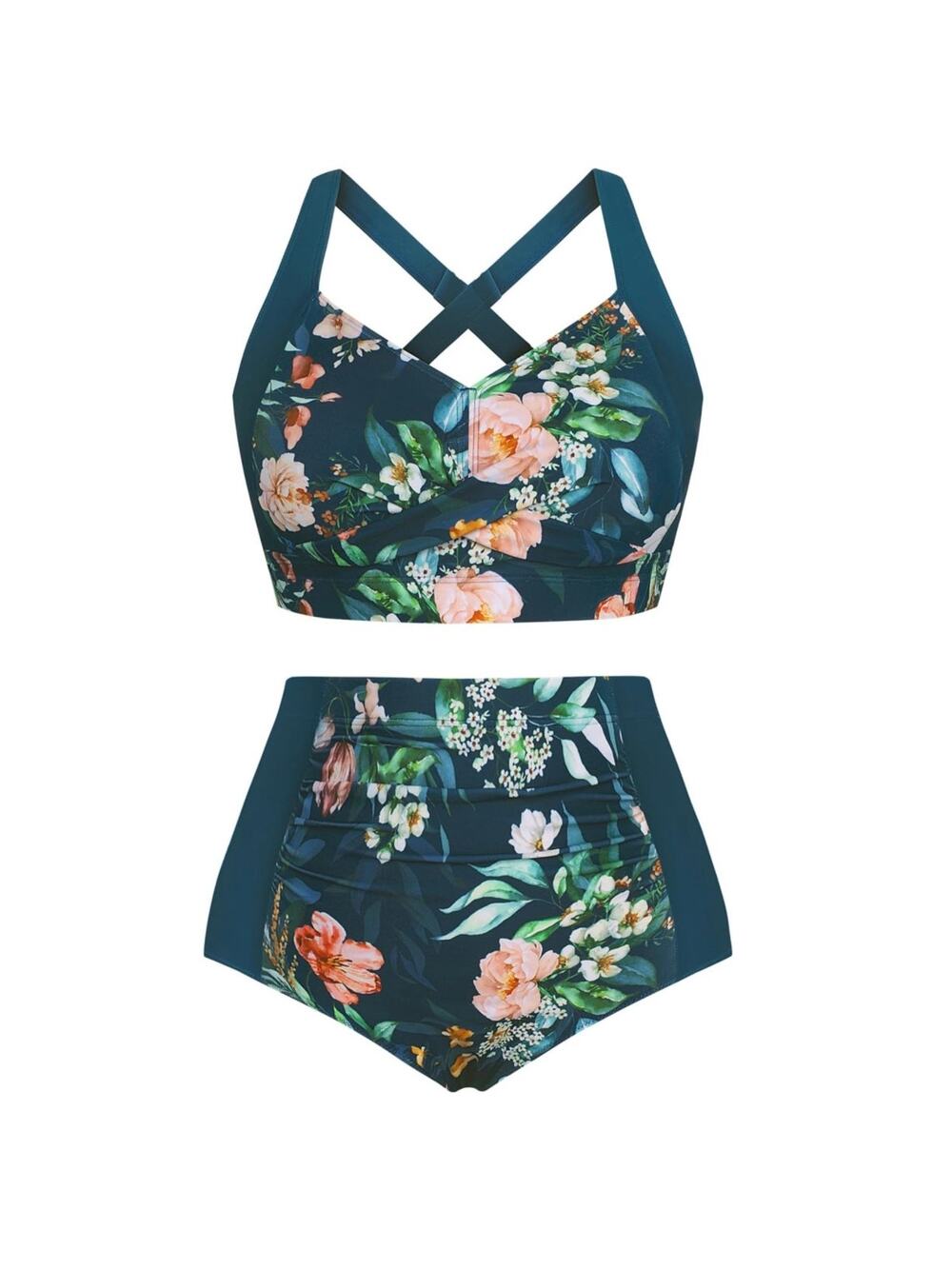 Hanna Nikole Women Floral High Waisted Bikini Set Tummy Control Swimwear L